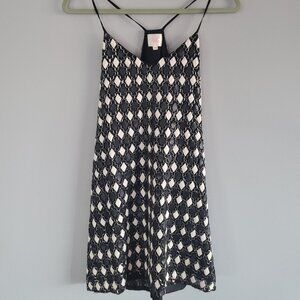Parker Finn Art Deco Leather Diamond & Beaded Silk Slip Flapper Dress Size XS